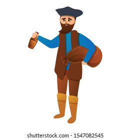 Pirate with rum bottle icon. Cartoon of pirate with rum bottle vector icon for web design isolated on white background