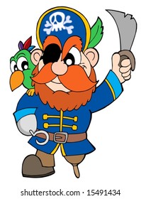 Pirate with sabre and parrot - vector illustration.