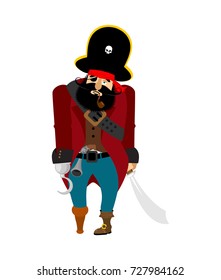 Pirate sad. filibuster melancholy. buccaneer depression. Vector illustration
