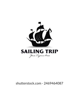 Pirate Sailing Ship for Ocean Vacation Travel Logo Design