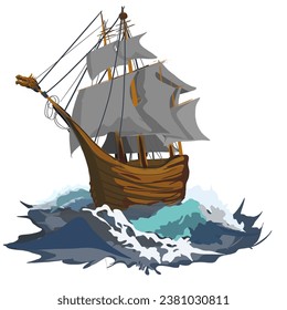 pirate sailing ship on the waves ,no background
