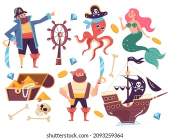 Pirate sailor advanture character concept illustration. Vector flat cartoon graphic design isolated set