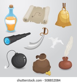 Pirate, sailor icon set on neutral background. Vector art.
