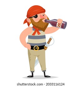 Pirate sailor rum bottle drink character character alcoholism cartoon design vector illustration