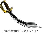 A pirate scimitar cutlass curved saber sword design element in a vintage retro woodcut style