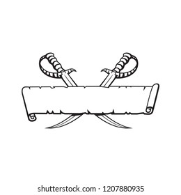 Pirate scroll with crossed curved swords