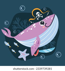 El concepto de huella abstracta de los animales de mar piratas. Ilustración del diseño gráfico del vector