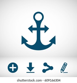 Pirate or sea icon, anchor. Flat design style modern vector illu