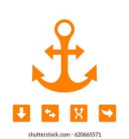 Pirate or sea icon, anchor. Flat design style modern vector illustration. Isolated on stylish color background long shadow icon. Elements in flat design