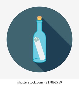 Pirate or sea icon, bottle mail. Flat design style modern vector illustration. Isolated on stylish color background long shadow icon.  Elements in flat design.