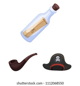 Pirate, sea robber cartoon icons in set collection for design. Treasures, attributes vector symbol stock web illustration.