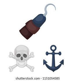 Pirate, sea robber cartoon icons in set collection for design. Treasures, attributes vector symbol stock web illustration.