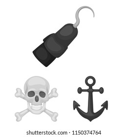 Pirate, sea robber monochrome icons in set collection for design. Treasures, attributes vector symbol stock web illustration.