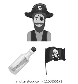 Pirate, sea robber monochrome icons in set collection for design. Treasures, attributes vector symbol stock web illustration.