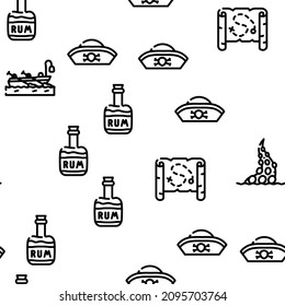 Pirate Sea Robber Vector Seamless Pattern Thin Line Illustration