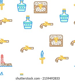 Ilustración de la línea de color de patrón sin inconvenientes de vectores piratas de ladrillo marino