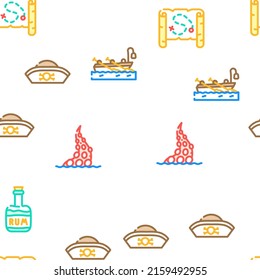 Pirate Sea Robber Vector Seamless Pattern Color Line Illustration
