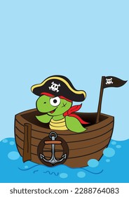 Pirate sea turtle on a boat