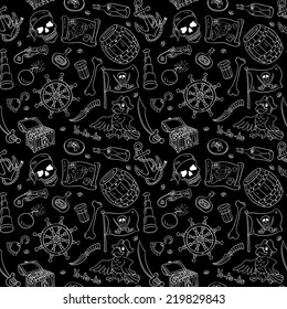 Pirate seamless pattern. Sketch cartoon background.