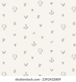 Pirate seamless pattern for wallpaper, gift box, pirate party. Buccaneer print with skull, anchor, hand drawn decor elements. 