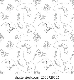 Pirate seamless vector pattern in doodle style