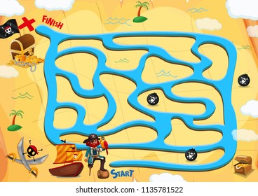 A pirate searching for gold game illustration
