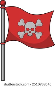 Conjunto pirata con lindos Elementos de aventuras en el mar. Pirata, tesoro, Ilustración vectorial plana