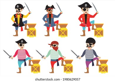Pirate set of isolated cartoon style