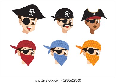 Pirate set of isolated cartoon style