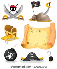 Piratenset mit Karte und Waffengrafik