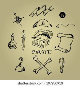 Pirate Set. Sketch. Vector illustration.