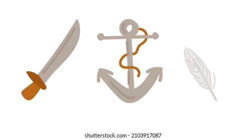Piratenschwert, Anker und Feder