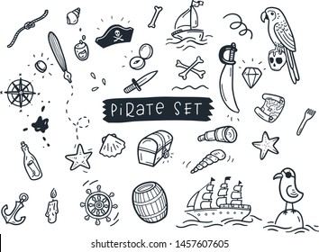 Pirate set vector doodle illustrations