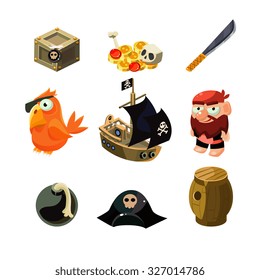 Pirate set. Vector illustration. Cartoon game elements