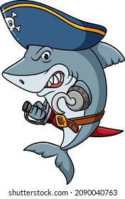 The pirate shark is angry and hold a sword with hook of illustration