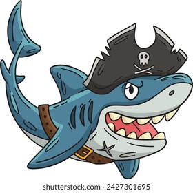 Pirate Shark Cartoon Colored Clipart Illustration