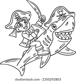 Pirate and Shark Isolated Coloring Page for Kids