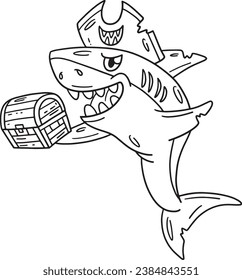 Pirate Shark with a Treasure Chest Isolated 