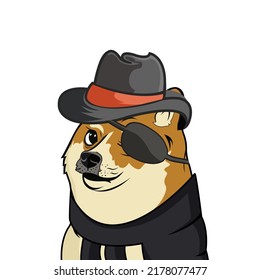 Pirate shiba with eye patch, gangster Dog vector illustrator