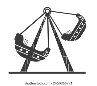 Pirate ship amusement ride silhouette, vector illustration on white.