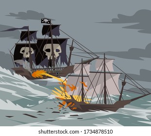 pirate ship attacking another vessel