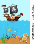 pirate ship beautiful landscape vector,illustration.
