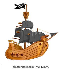 Pirate ship with black sail vector illustration