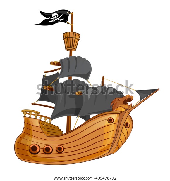 Pirate Ship Black Sail Vector Illustration Stock Vector (Royalty Free ...