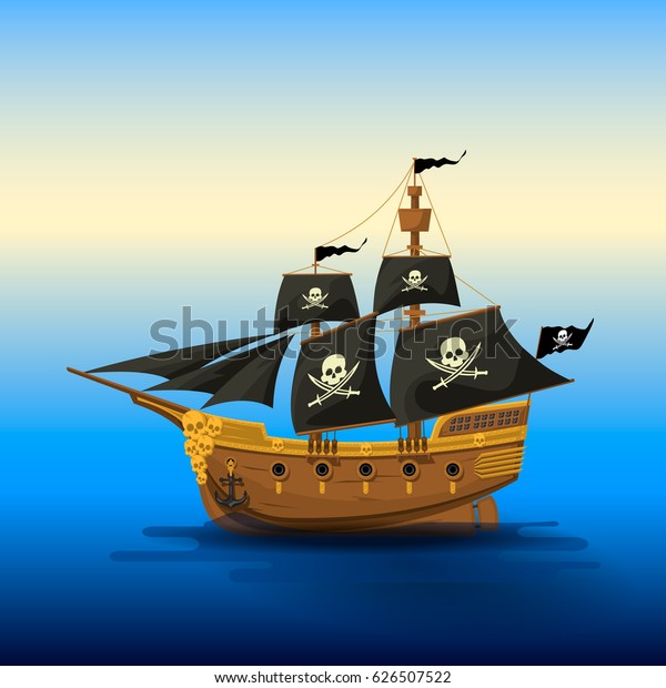 黒い帆を持つ海賊船 のベクター画像素材 ロイヤリティフリー
