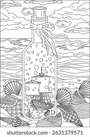 Pirate Ship Bottle Beach Coloring Pages For Adult