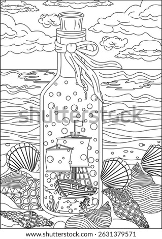 Pirate Ship Bottle Beach Coloring Pages For Adult