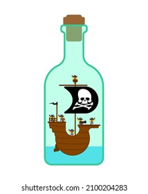 Pirate ship in bottle isolated. vector illustration