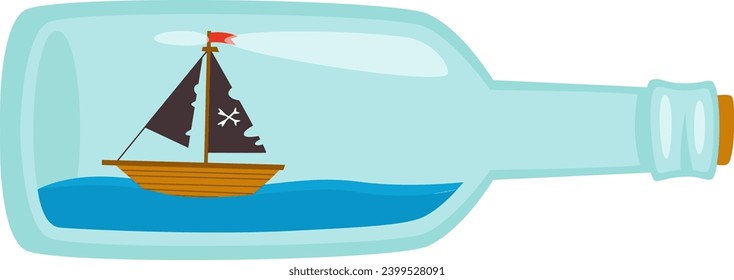Pirate Ship In Bottle Vector Illustration