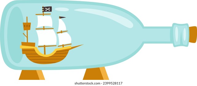 Pirate Ship In Bottle Vector Illustration